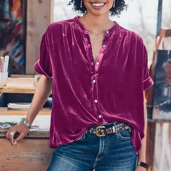 Sundance Tops - Sundance Velvet Skies Top Plum Silk Blend Cuffed Sleeve Button Up Large